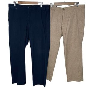 Lot Of 2 Epaulet New York 37 Mens Navy cotton Brown wool Flat Front Chino Pants